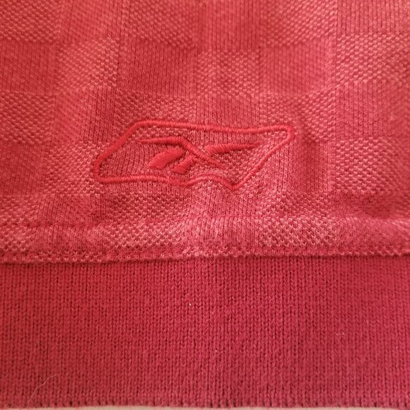 Reebok Golf Mens L Short Sleeve Polo Shirt Solid Maroon Checkered Pattern Logo - Picture 6 of 12